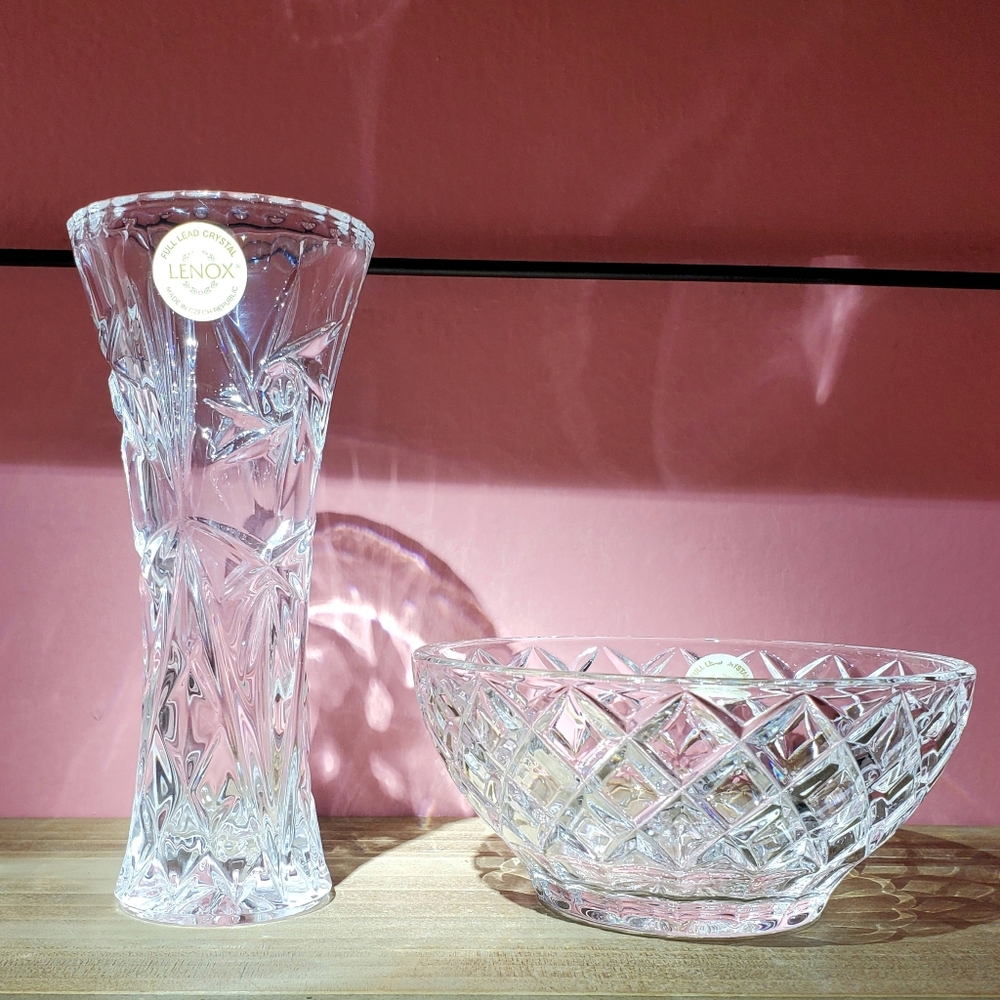 Lenox Crystal Vase & Bowl